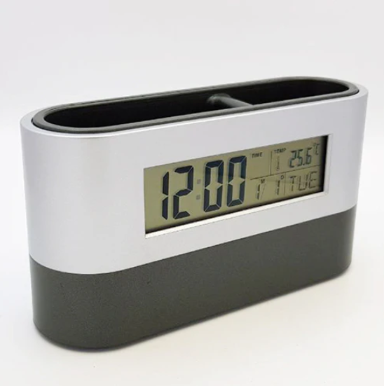 Desk Organizer Table Clock Digital Pen Holder Alarm Clock Multipurpose