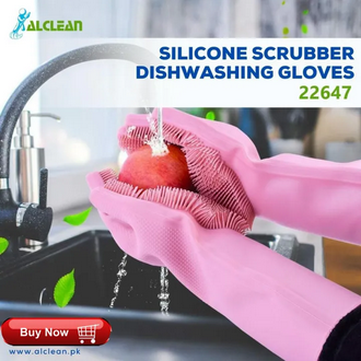 AlClean Magic Dish washing Gloves with scrubber, Silicone Cleaning Reusable Scrub Gloves for Wash Dish,Kitchen, Bathroom(Blue,1 Pair: Right + Left Hand)