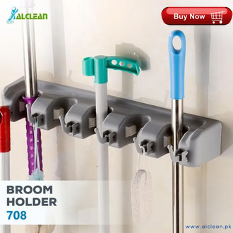 AlClean Broom and Mop Holder Wall Mount and Garden Tool Organizer, 5 Slot 6 Hooks Wall Mounted Organizers with 2 No Drilling Mop Storage Holder for Closet, Kitchen, Home, Garge